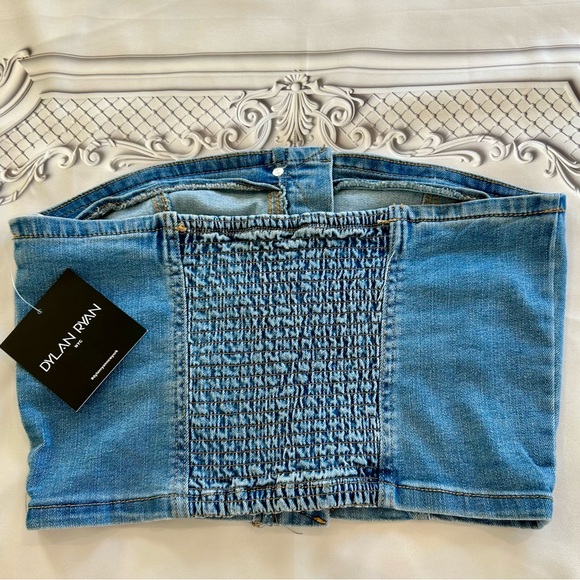 Dylan Ryan Denim Sleeveless Top, Front Button, Elastic Back, Sz Large, NEW - Picture 2 of 7